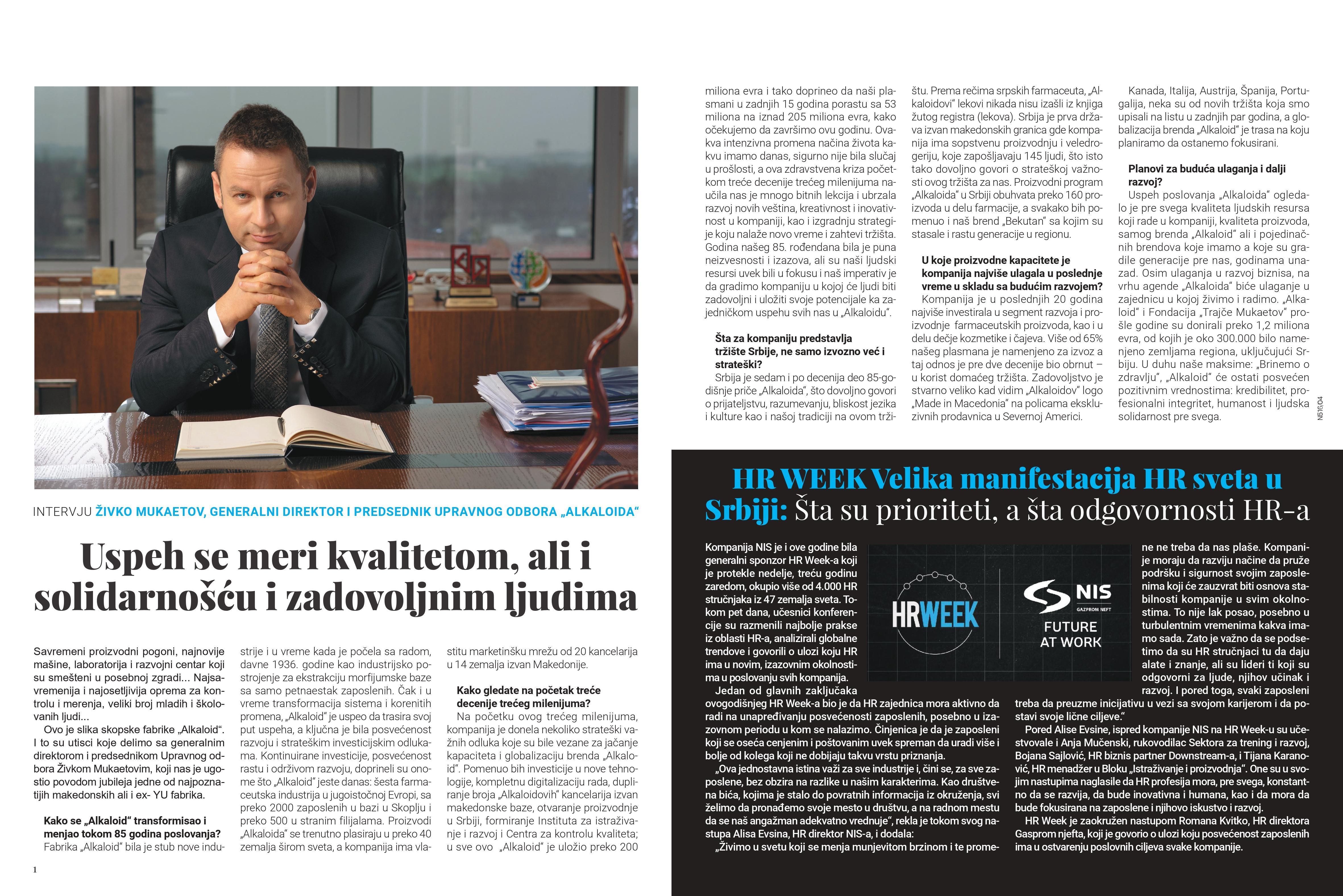 Interview of the CEO / President of the Management Board of Alkaloid AD Skopje for the Serbian magazine “Nedeljnik” (1)